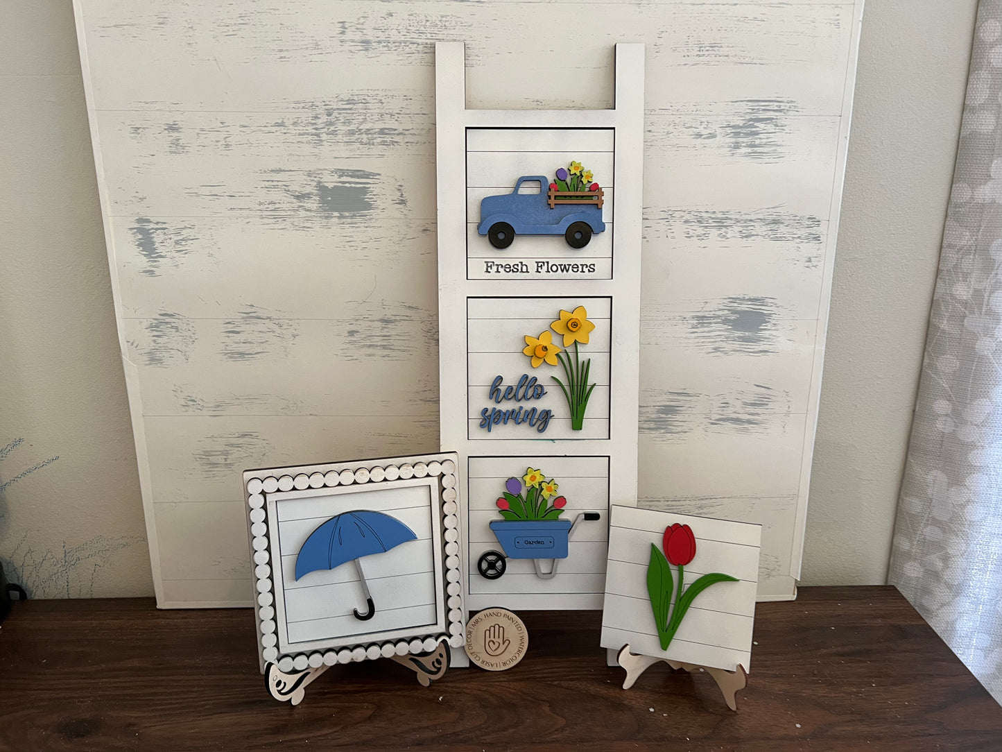 Spring Flowers Leaning Ladder Interchangeable Sign Tiles