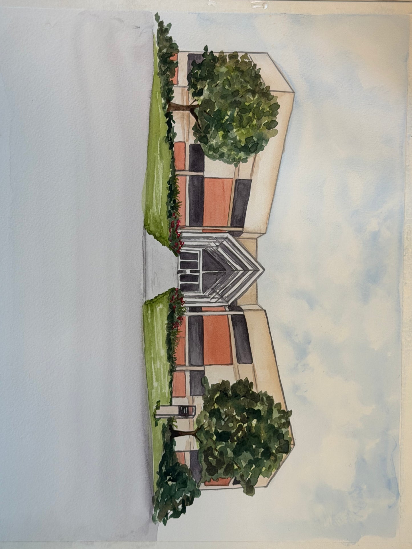 Iowa State Applied Sciences Building Watercolor Landscape - Fine Art Giclee Print
