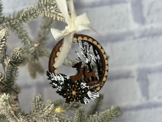 Decorative ornament on a Christmas tree with a white background