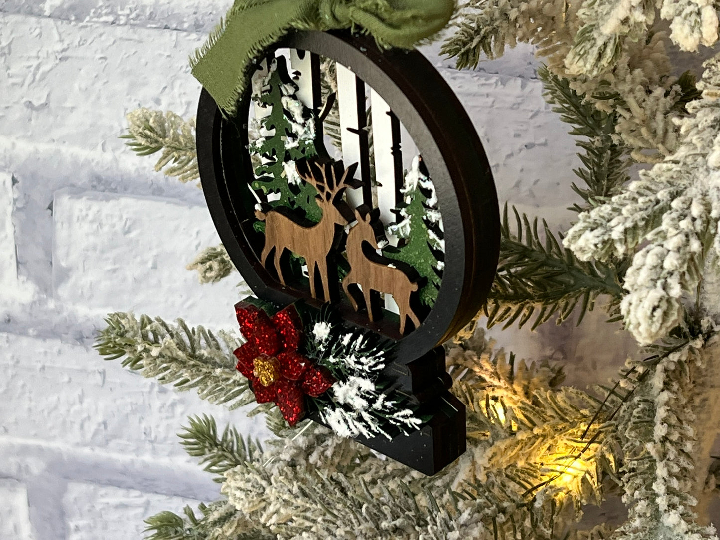 Reindeer in Forest Snow Globe Ornament