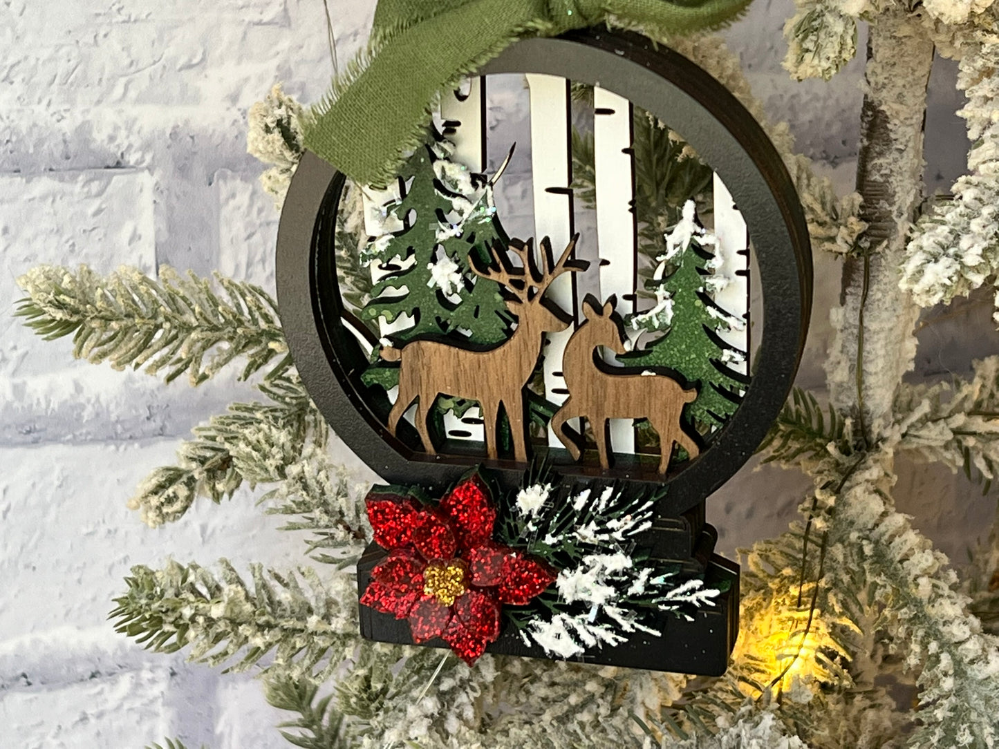 Reindeer in Forest Snow Globe Ornament