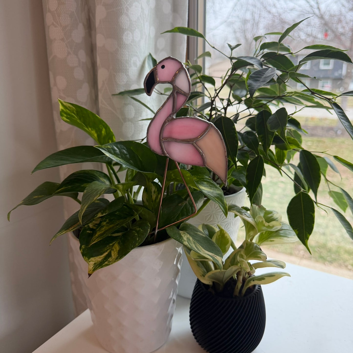 Flamingo Stained Glass Garden Stake