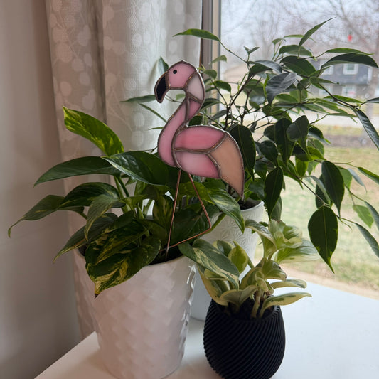 Flamingo Stained Glass Garden Stake