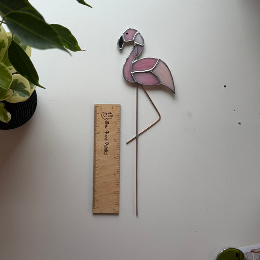 Flamingo Stained Glass Garden Stake