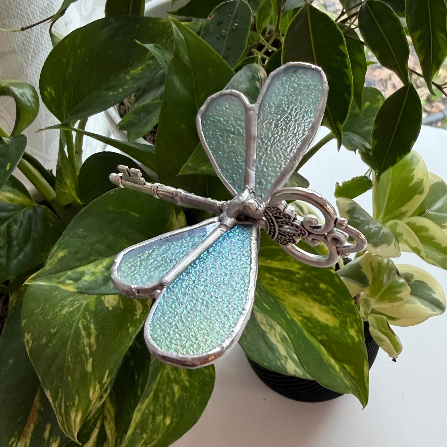 Dragonfly Key Stained Glass Garden Stake