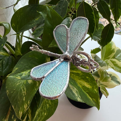 Dragonfly Key Stained Glass Garden Stake