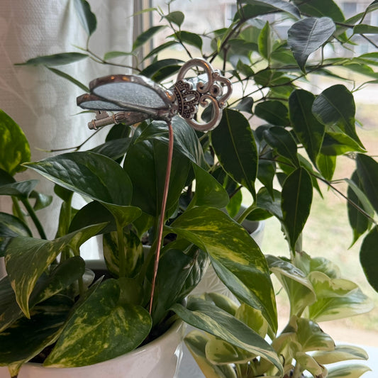 Dragonfly Key Stained Glass Garden Stake