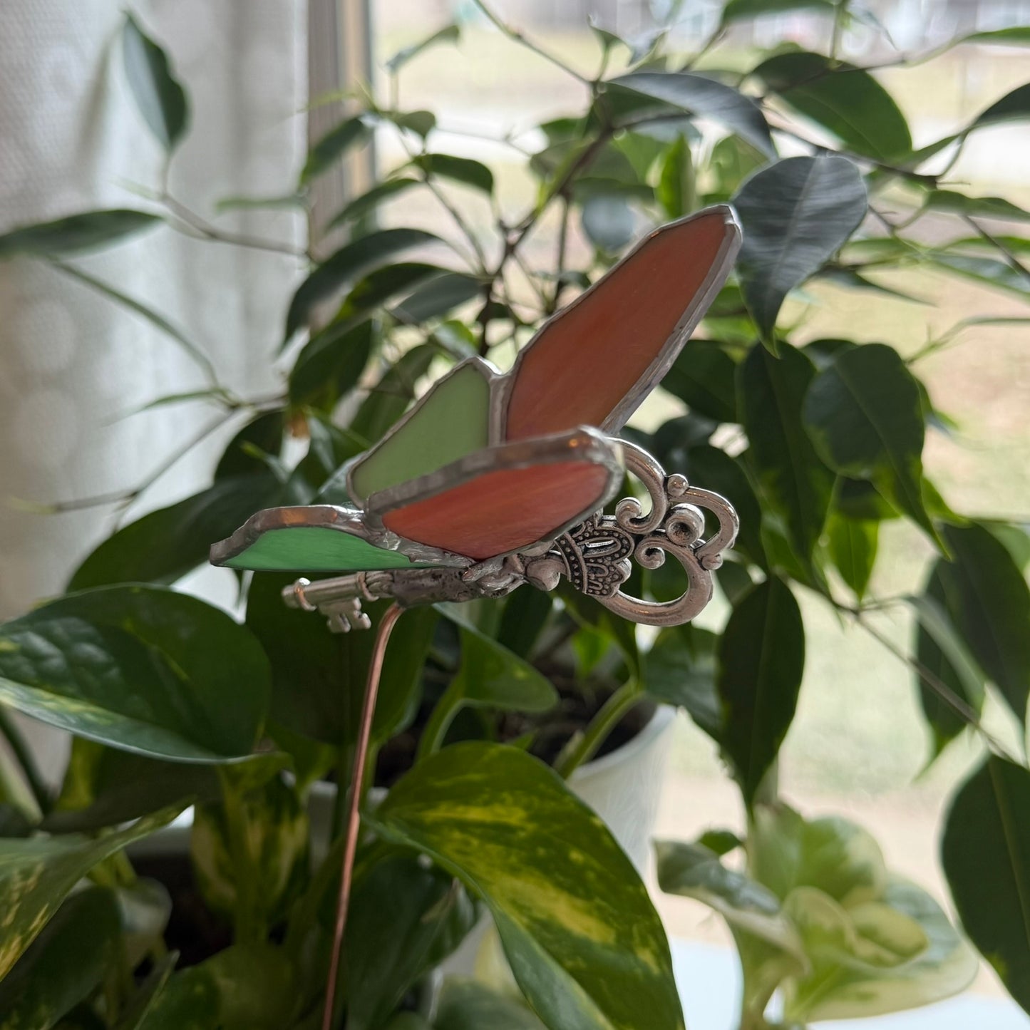 Butterfly Key Stained Glass Garden Stake