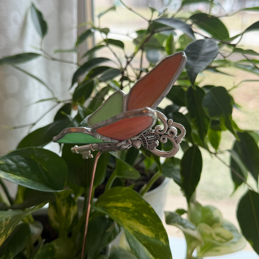 Butterfly Key Stained Glass Garden Stake