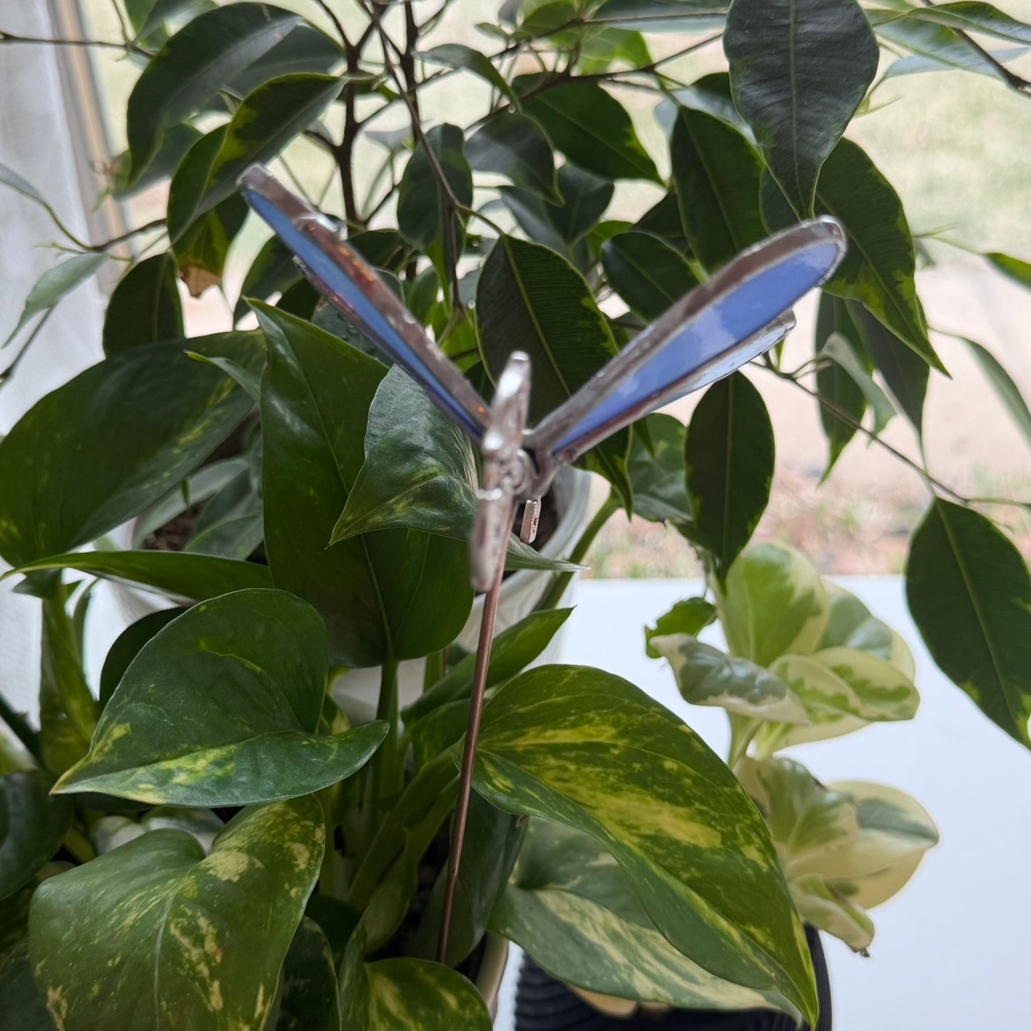 Dragonfly Key Stained Glass Garden Stake