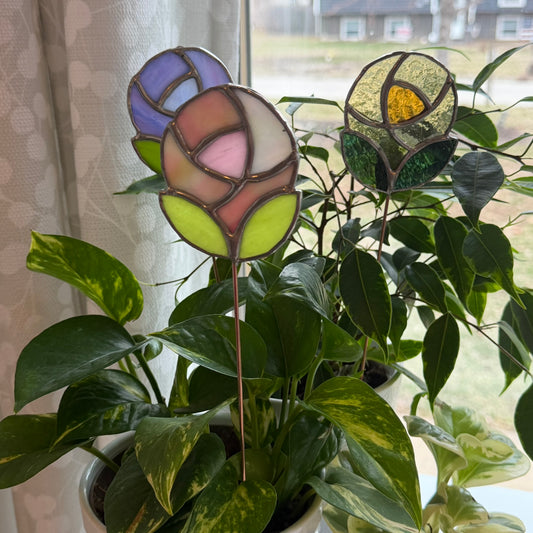 Circle Flower Stained Glass Garden Stake