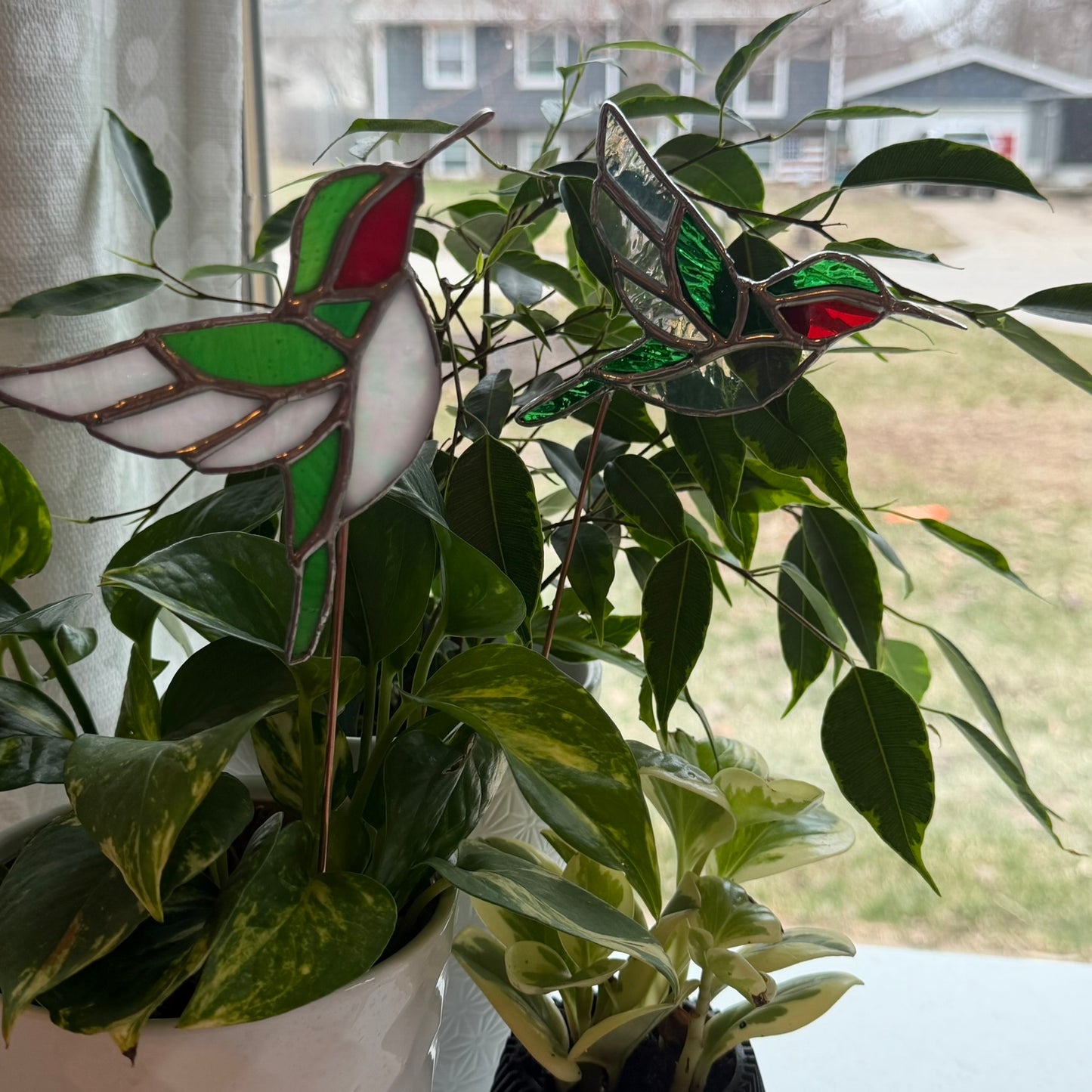 Hummingbird Stained Glass Garden Stake