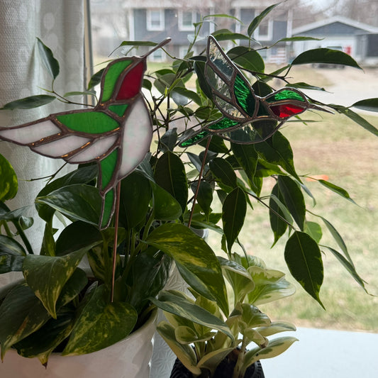 Hummingbird Stained Glass Garden Stake
