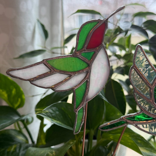 Hummingbird Stained Glass Garden Stake