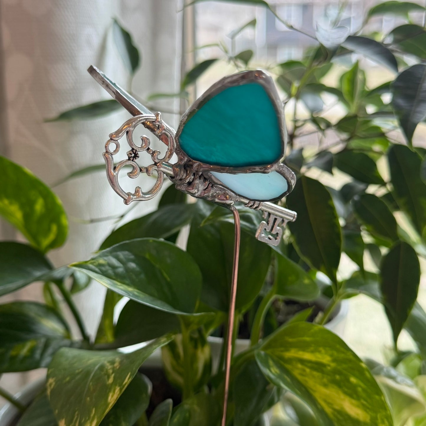 Butterfly Key Stained Glass Garden Stake