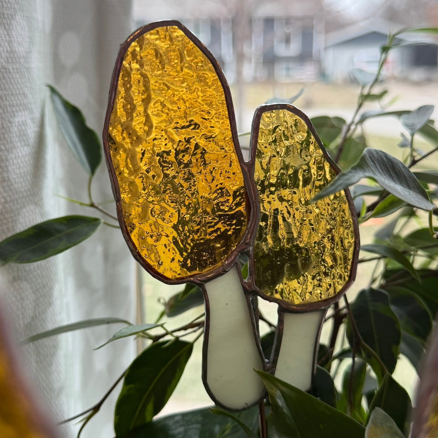 Morel Mushroom Stained Glass Garden Stake