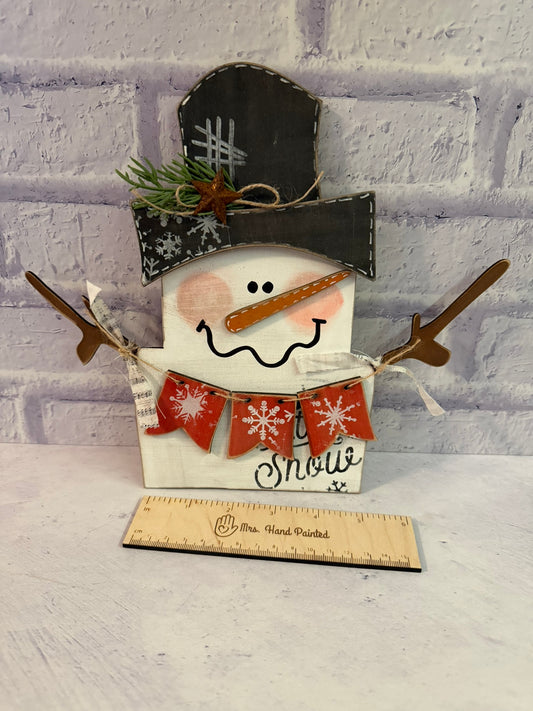 Farmhouse Wood Snowman with Banner