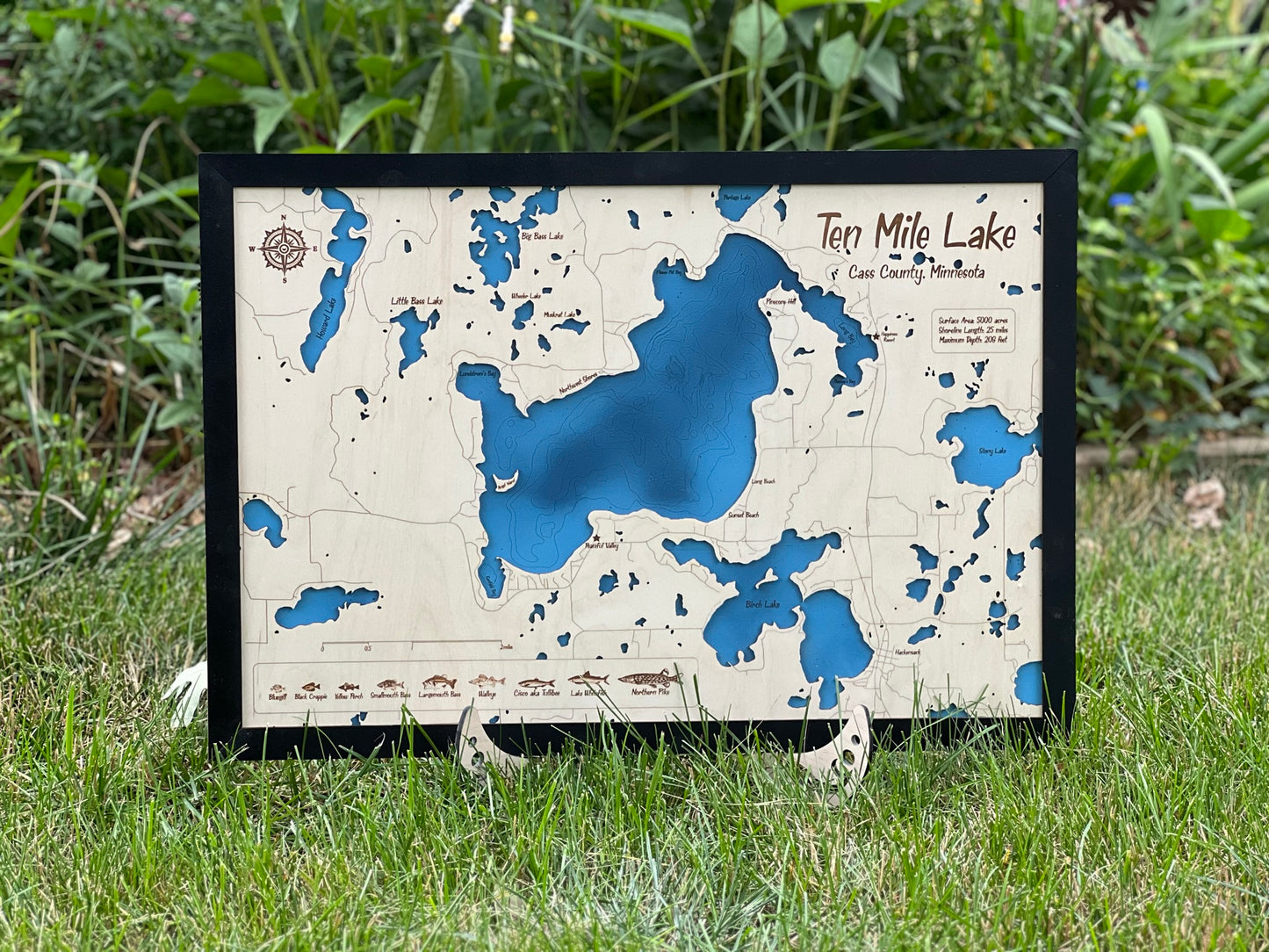 Ten Mile Lake - Custom Layered Wood Engraved Lake Map