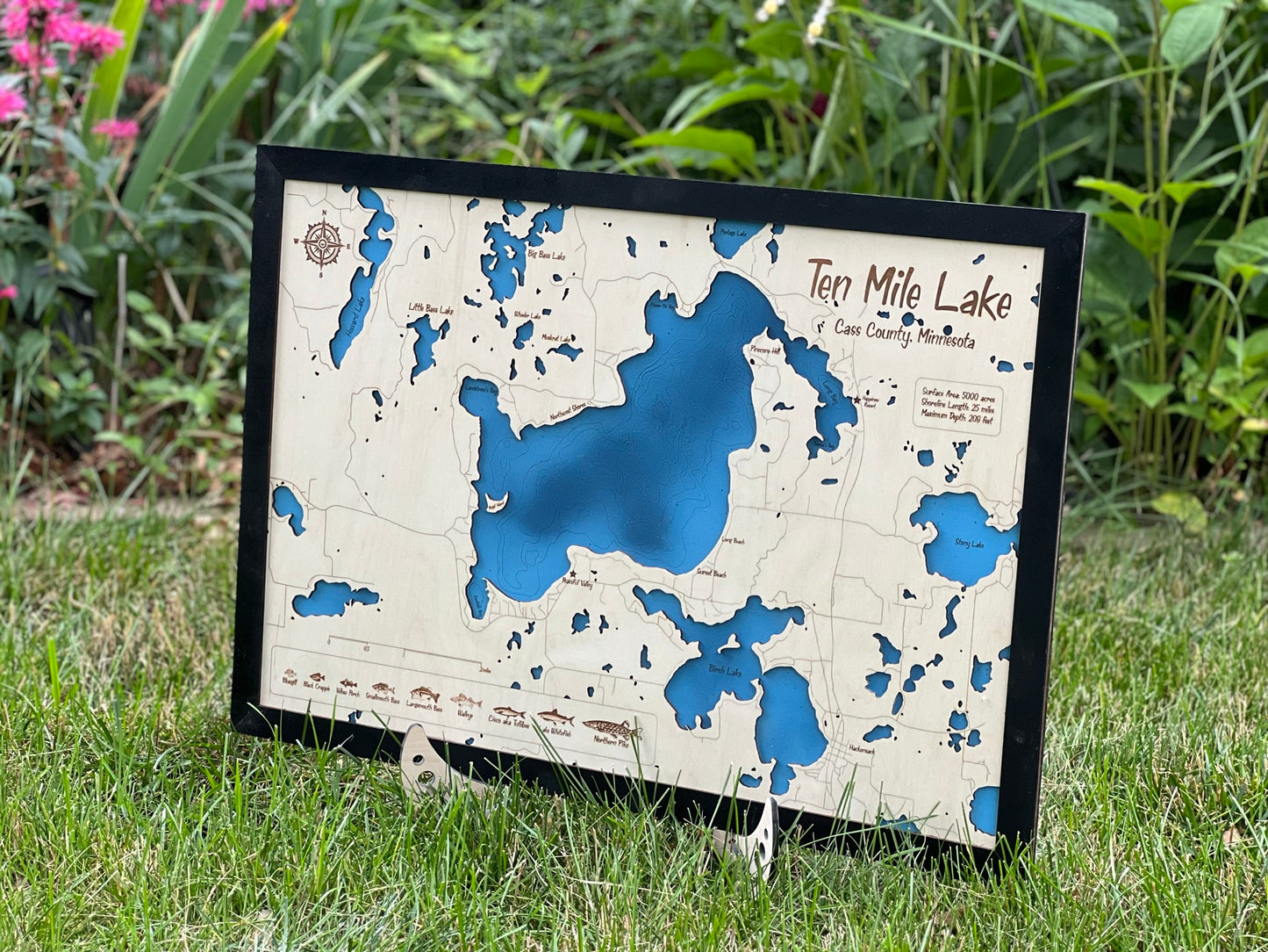 Ten Mile Lake - Custom Layered Wood Engraved Lake Map