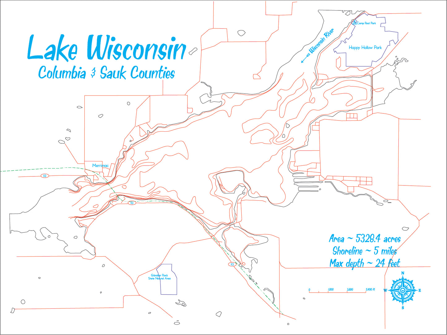 Lake Wisconsin - Laser Engraved Map File - DIGITAL FILE