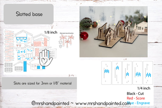 Laser Cut File - Retro Putz Houses Christmas Village - Digital Download SVG, DXF, AI files - Mid Century Modern Style Decor