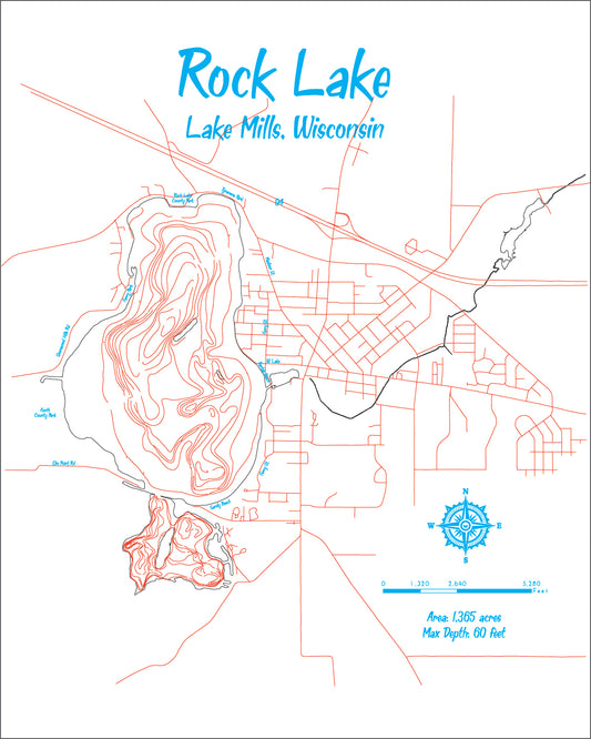 Rock Lake, Lake Mills Wisconsin - Laser Engraved Map File - DIGITAL FILE