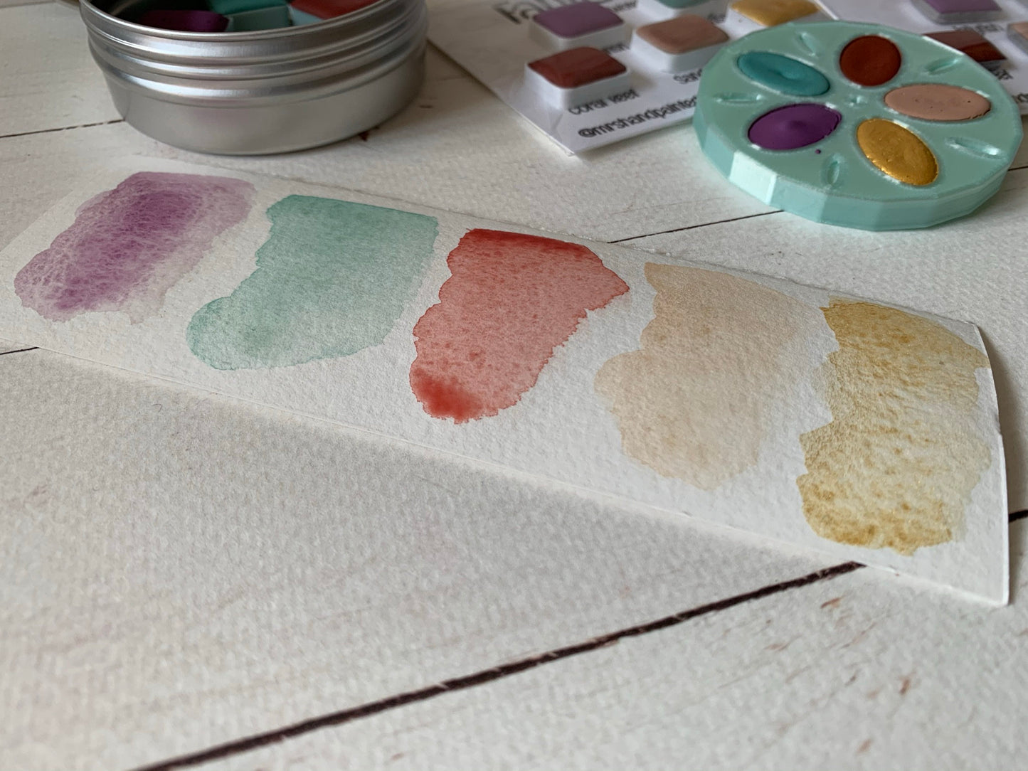 Handmade Watercolor Paints - FANTASEA - Artisan Paint Palette, Set of 5 Watercolors, 4 Matte, 1 Shimmer Color