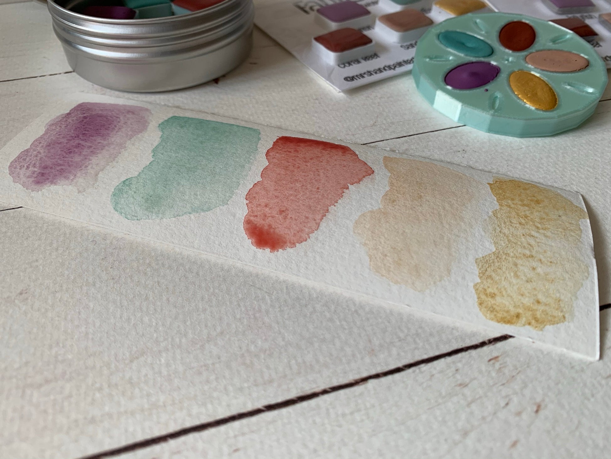 Handmade Watercolor Paints - FANTASEA - Artisan Paint Palette, Set of 5 Watercolors, 4 Matte, 1 Shimmer Color