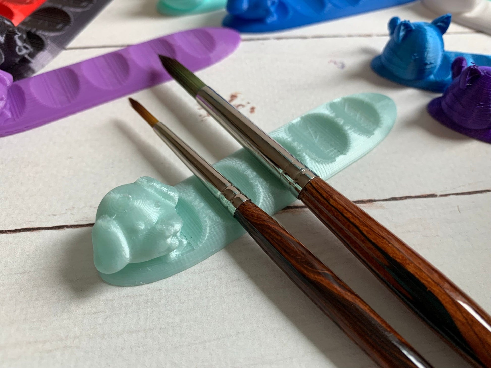 Cute Kitty Cat or Puppy Dog Paint Brush Rest - PLA Bioplastic 3D Printed - for Watercolor / Acrylic / Oil Painting