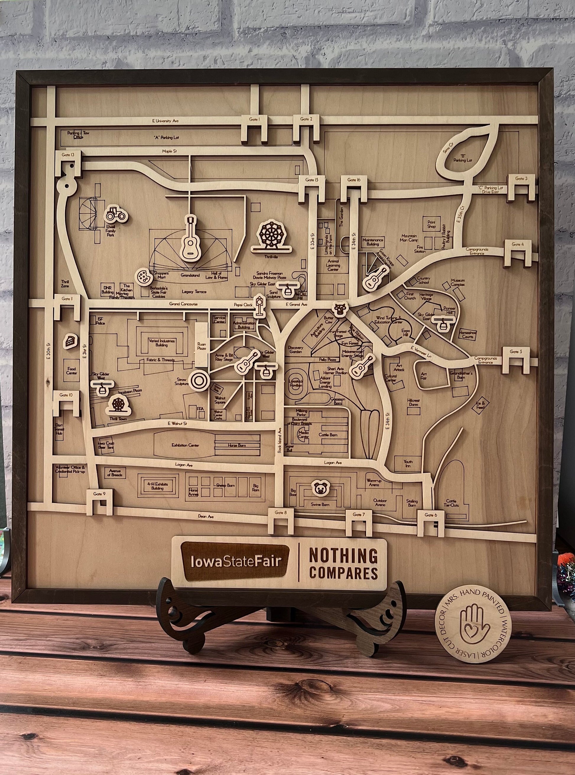 Iowa State Fairgrounds Map Layered Wood Sign - Laser Cut & Engraved