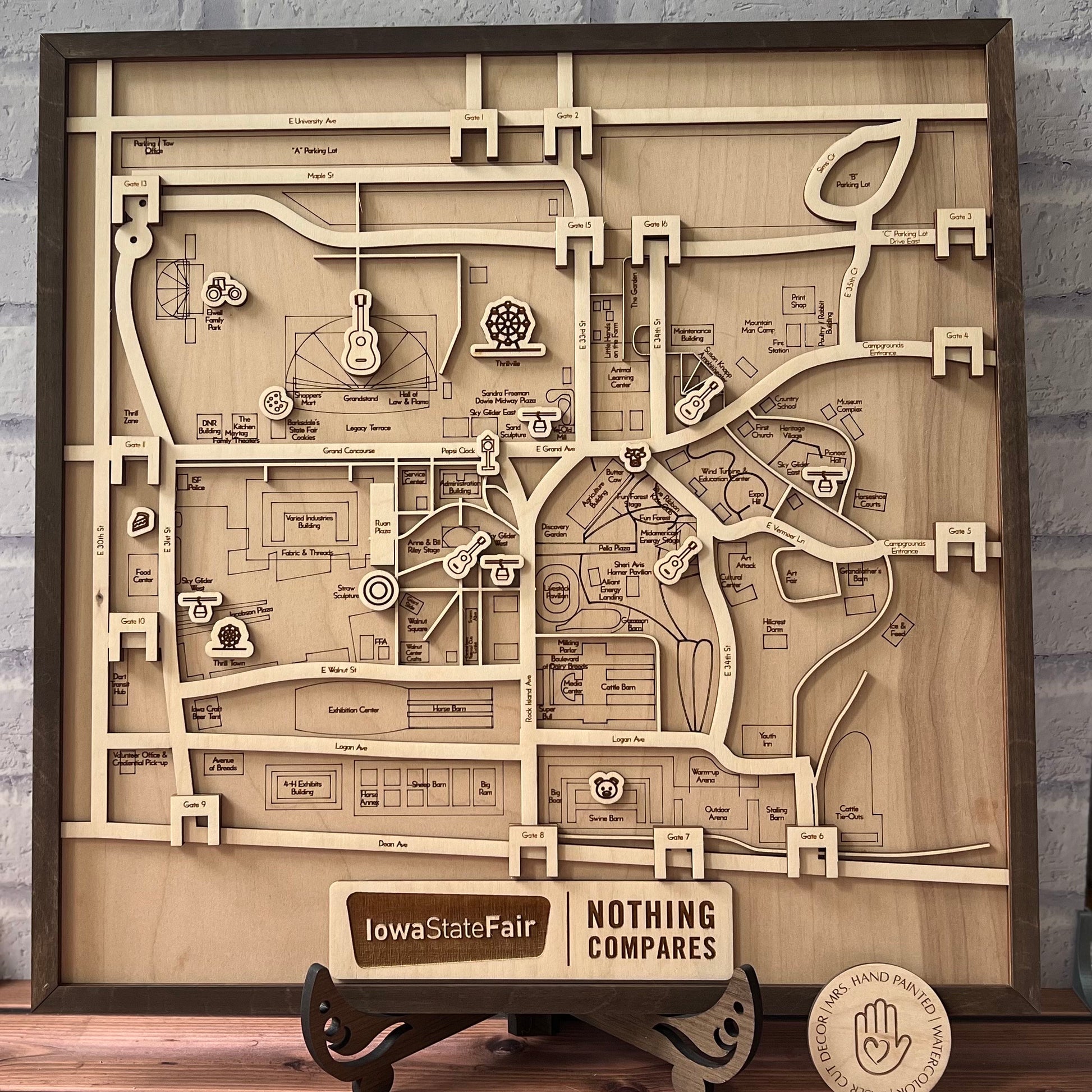 Iowa State Fairgrounds Map Layered Wood Sign - Laser Cut & Engraved