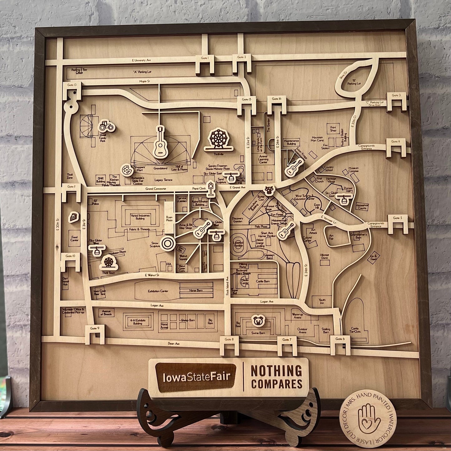 Iowa State Fairgrounds Map Layered Wood Sign - Laser Cut & Engraved