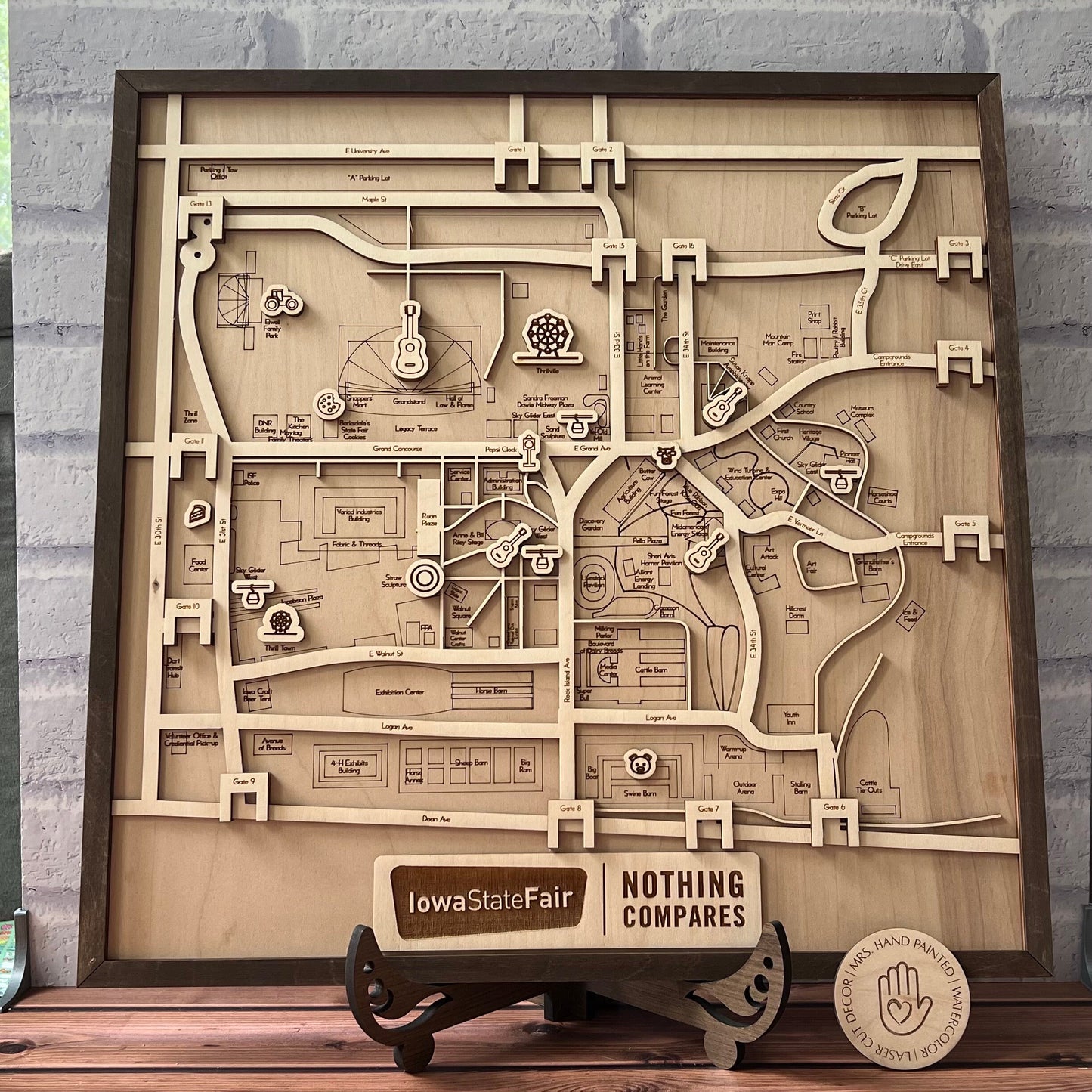 Iowa State Fairgrounds Map Layered Wood Sign - Laser Cut & Engraved