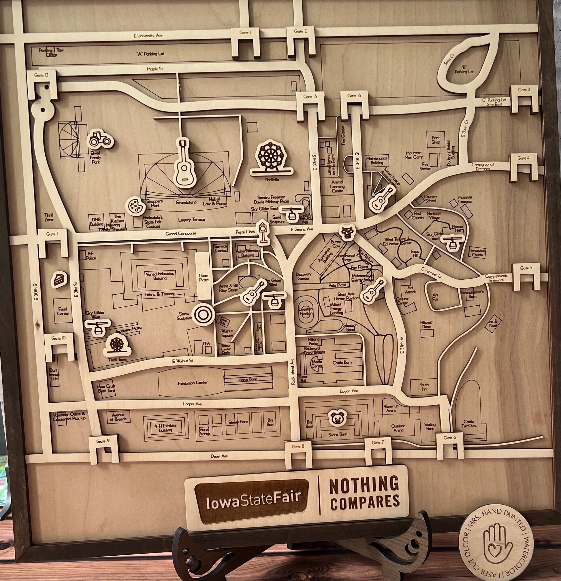 Iowa State Fairgrounds Map Layered Wood Sign - Laser Cut & Engraved