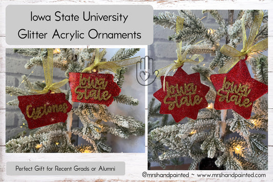 Glitter Acrylic Iowa State University Christmas Ornaments