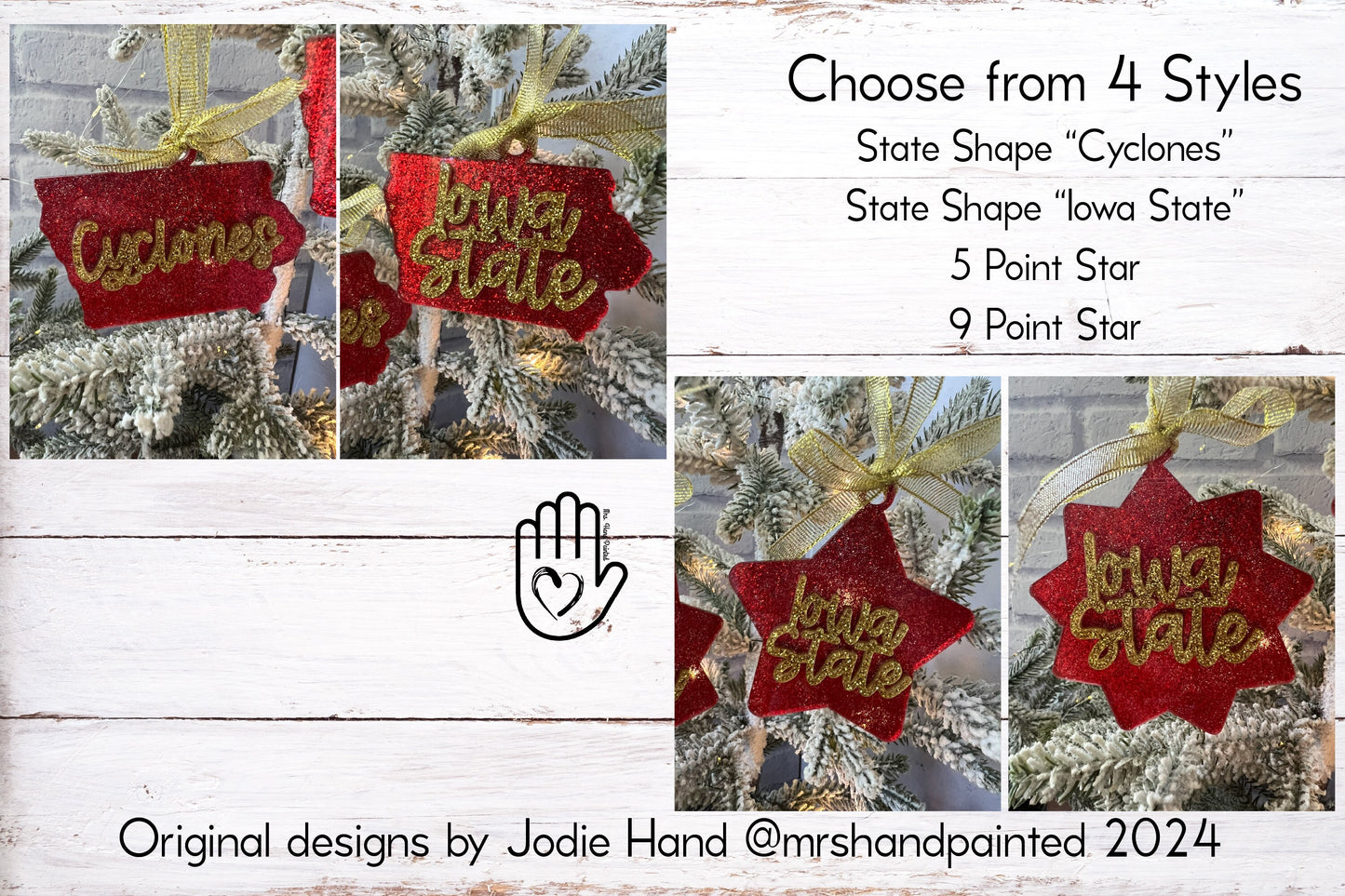 Glitter Acrylic Iowa State University Christmas Ornaments