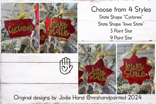 Glitter Acrylic Iowa State University Christmas Ornaments