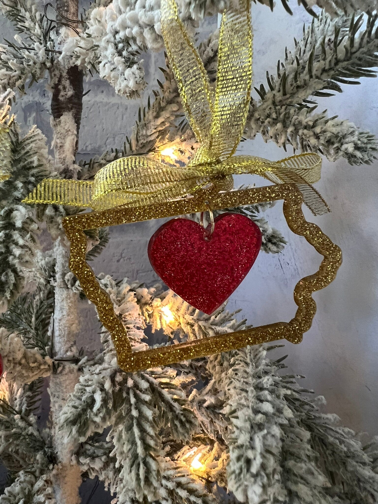 Iowa Shape Heart Dangle Acrylic Christmas Ornaments