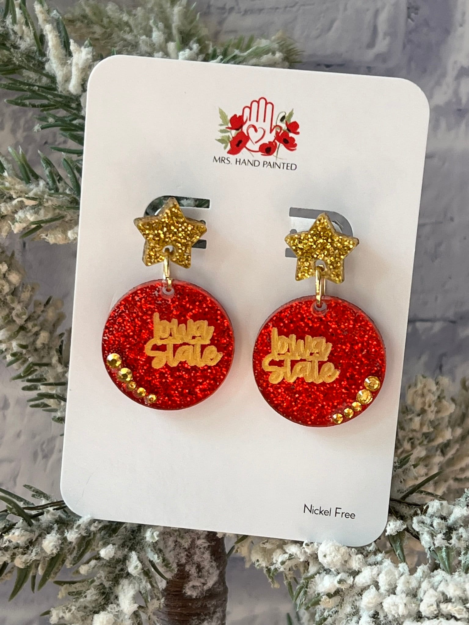 Iowa State Glitter Acrylic Dangle Earrings