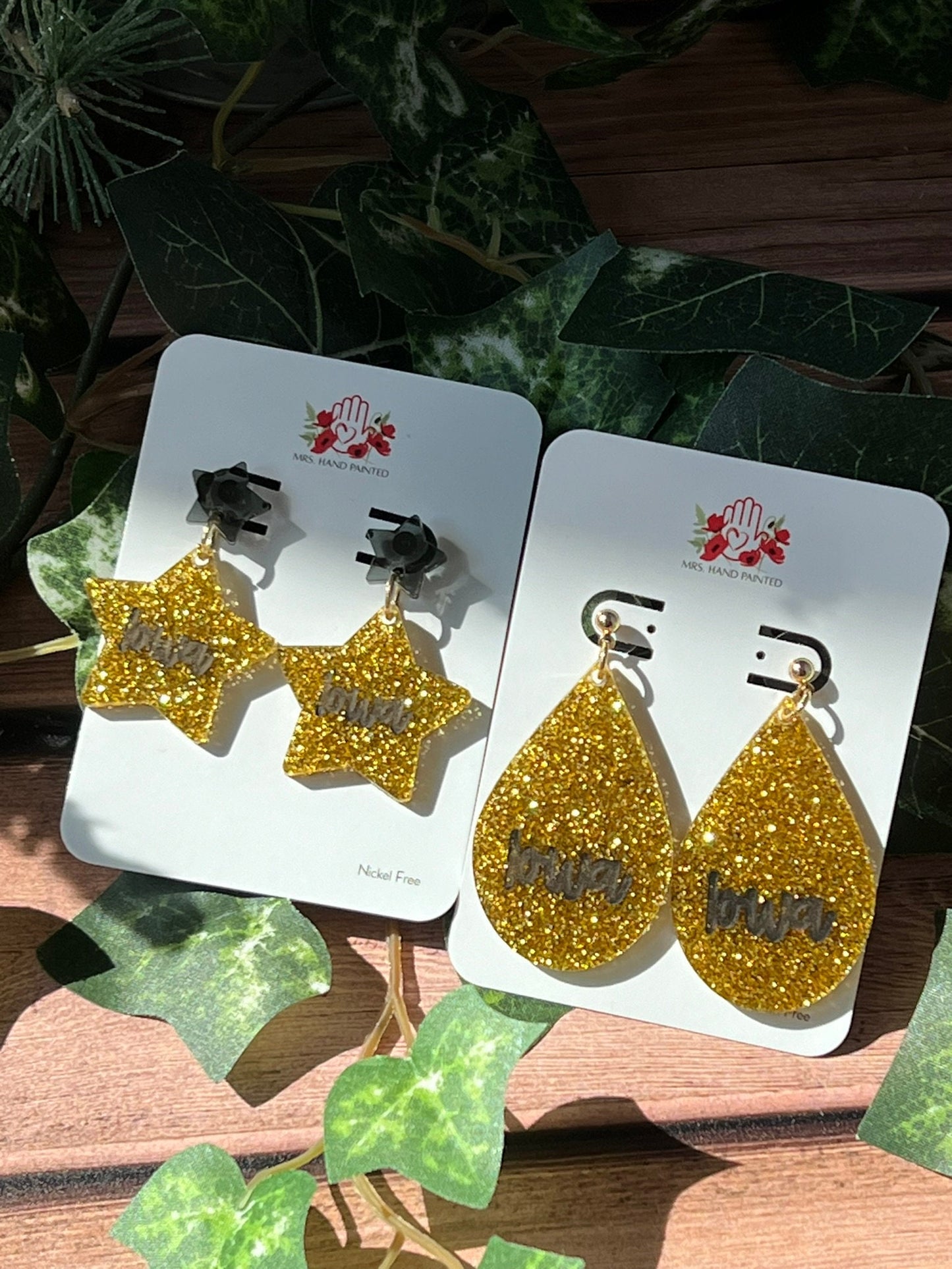 Iowa Black & Gold Glitter Acrylic Dangle Earrings