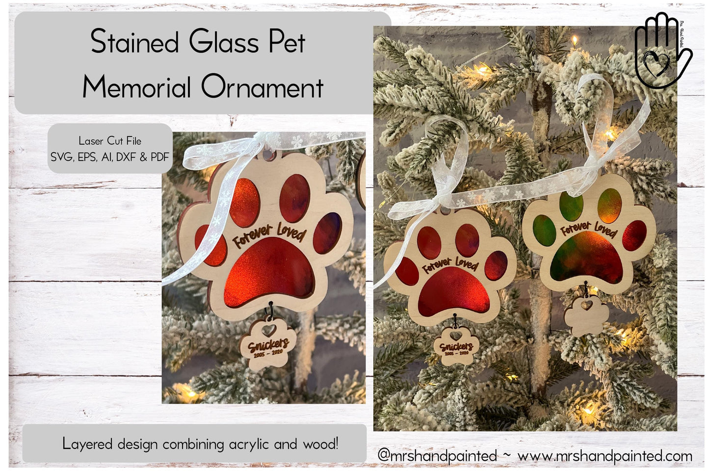 Digital Laser Cut File - Stained Glass Pet Memorial Ornament