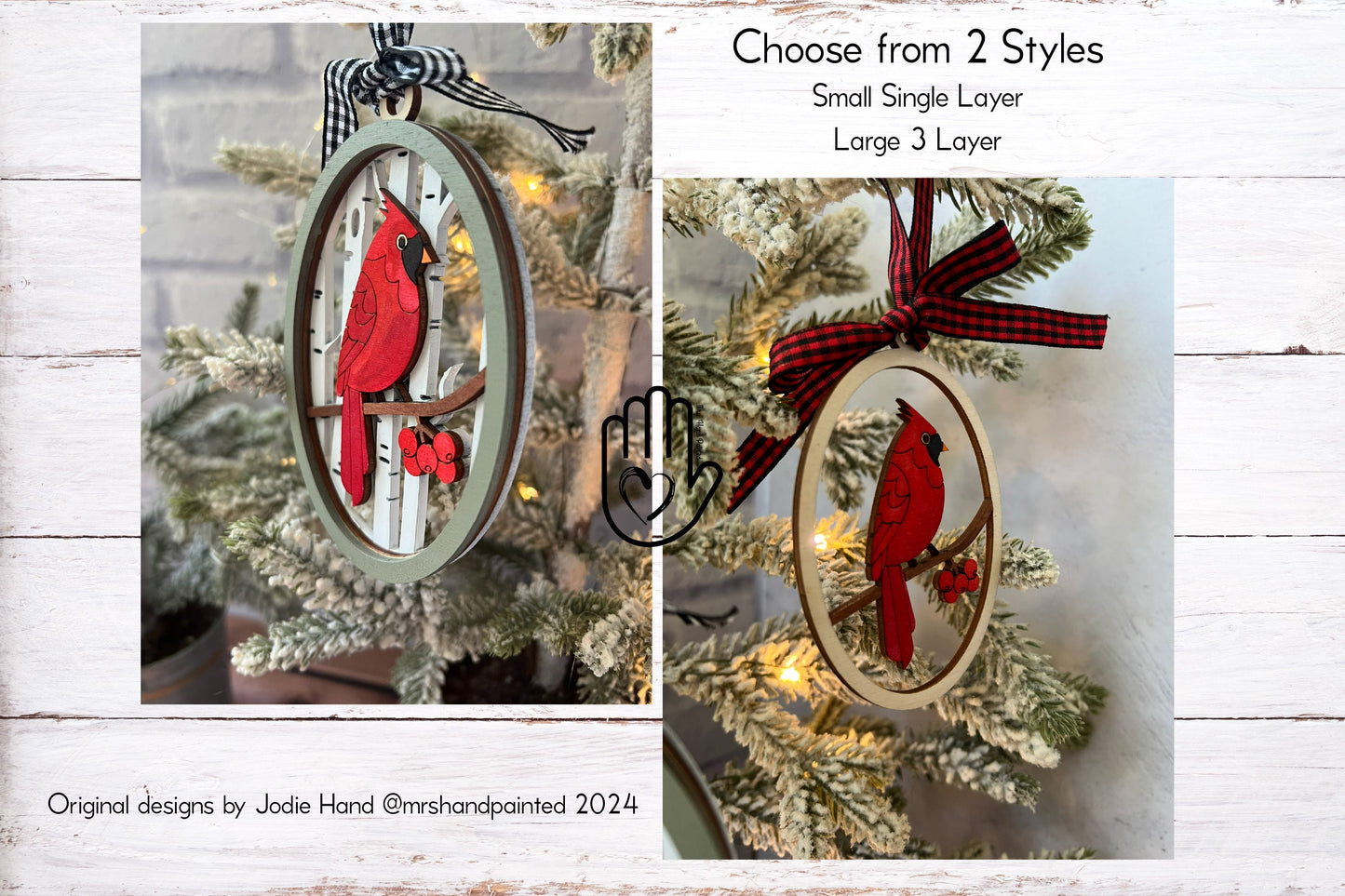 Watercolor Cardinal Layered Wood Christmas Ornament