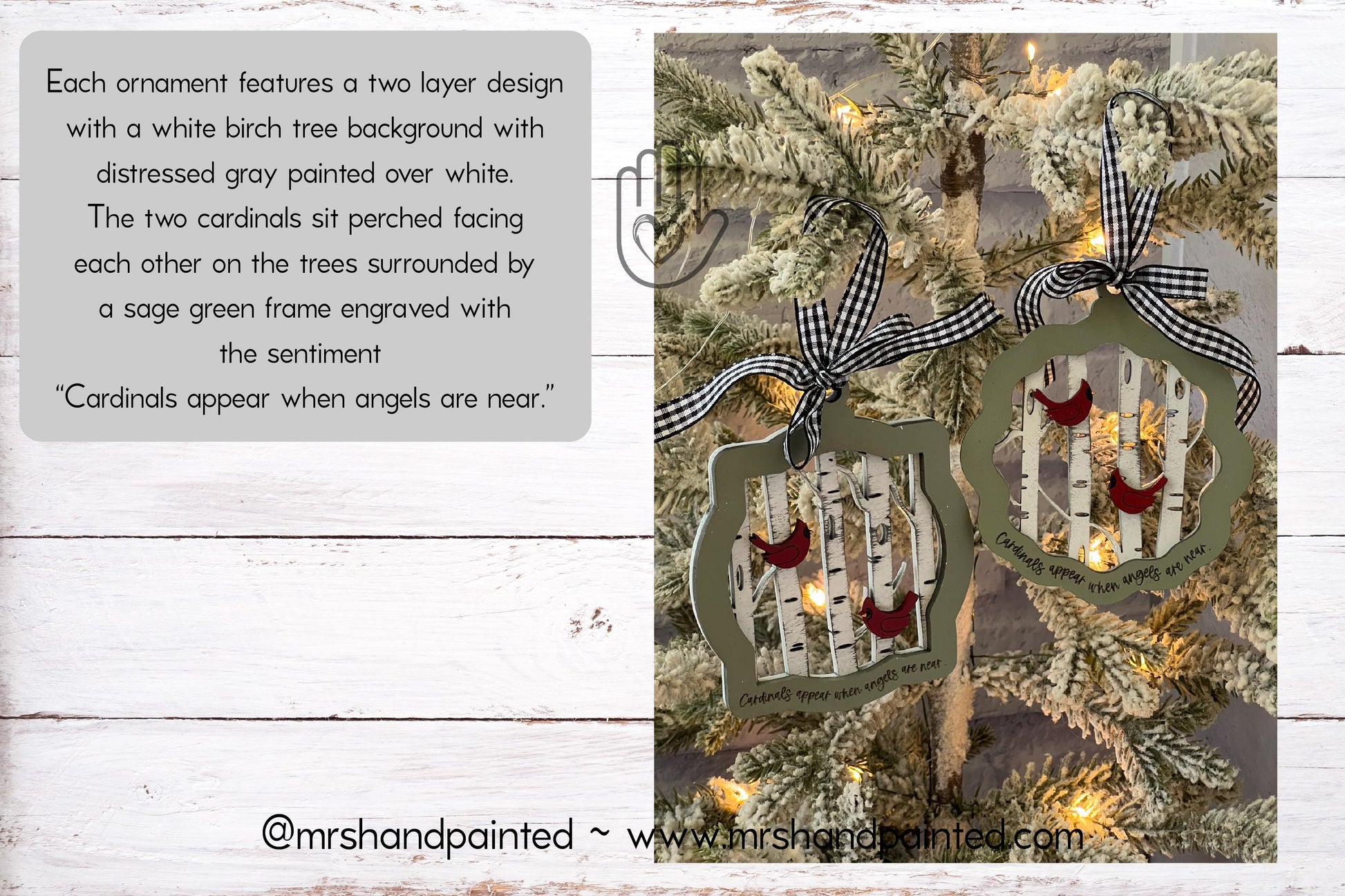 Ornate Frame Cardinals in Birch Trees Ornaments