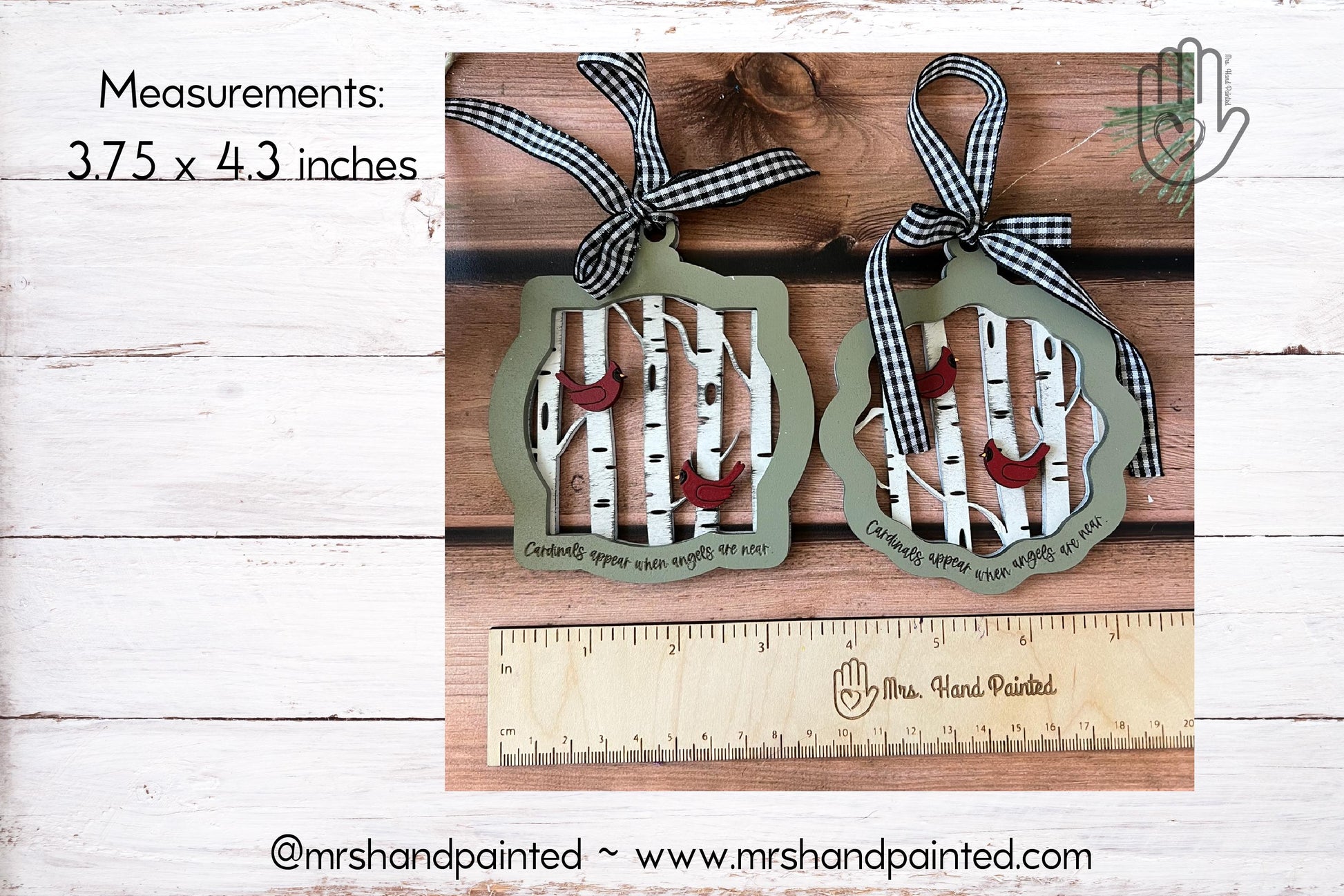 Digital Cut File - Laser Cut Ornament - Ornate Frame Cardinal Birch Trees