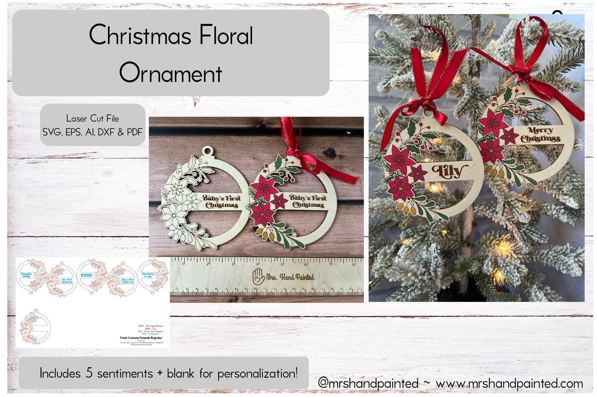 Digital Laser Cut File - Christmas Floral Ornament