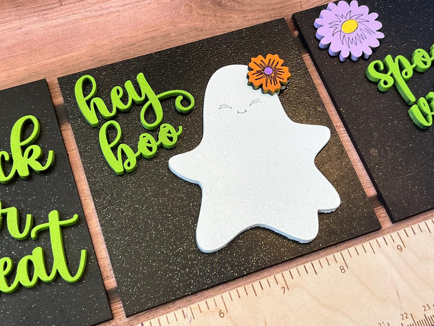 Halloween "Hey Boo" Interchangeable Signs - Laser Cut Wood Painted