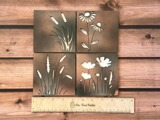 Copper Patina Wildflowers Leaning Ladder Interchangeable Signs