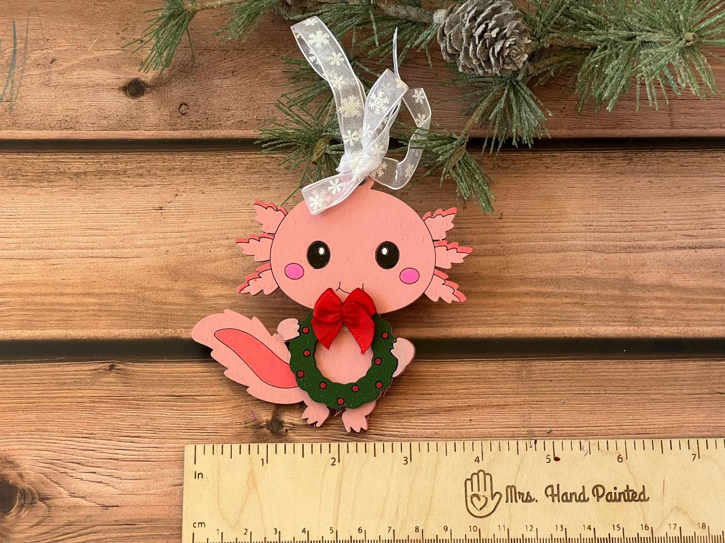 Laser Cut Wood Axolotl Christmas Ornament