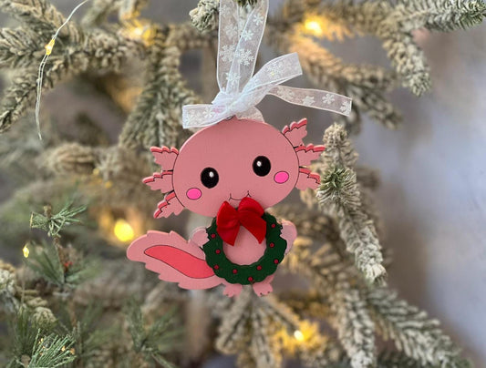 Laser Cut Wood Axolotl Christmas Ornament