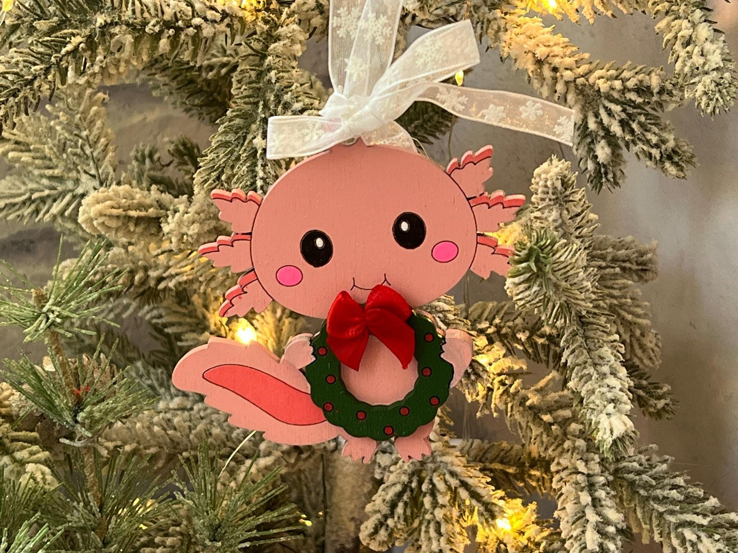 Laser Cut Wood Axolotl Christmas Ornament